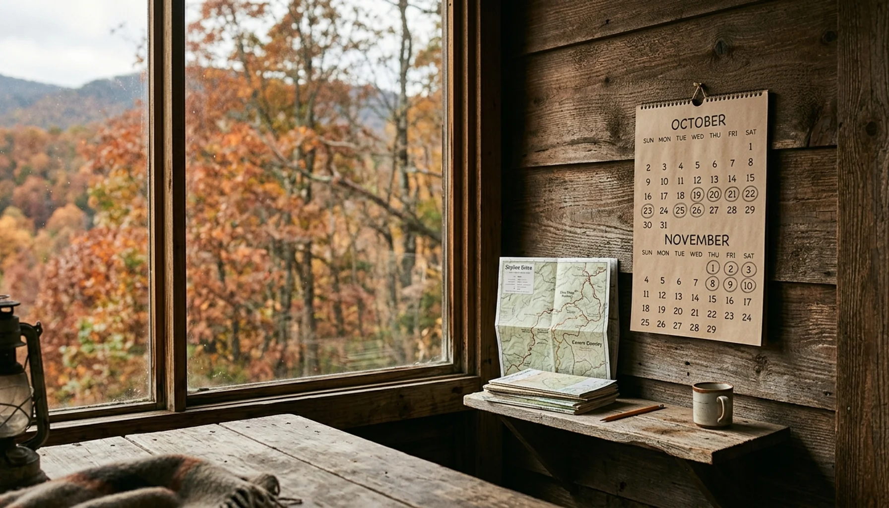 Wall calendar with circled dates for Shenandoah Valley vacation rentals booking season near Luray