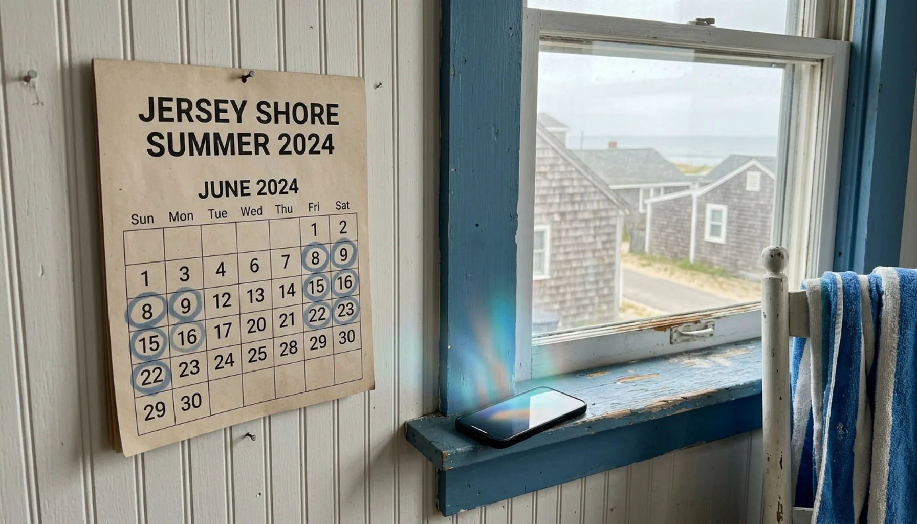 Calendar with circled booking dates and phone showing growth glow in a New Jersey vacation rental