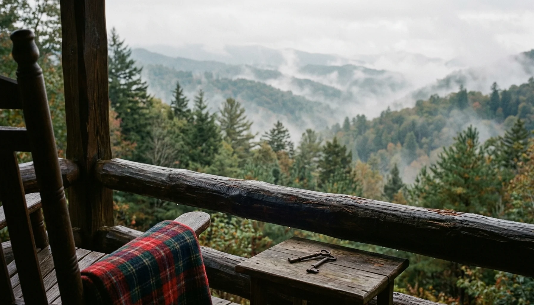 Cabin porch overlooking forested Smoky Mountains, representing vacation rentals by owner in Pigeon Forge TN