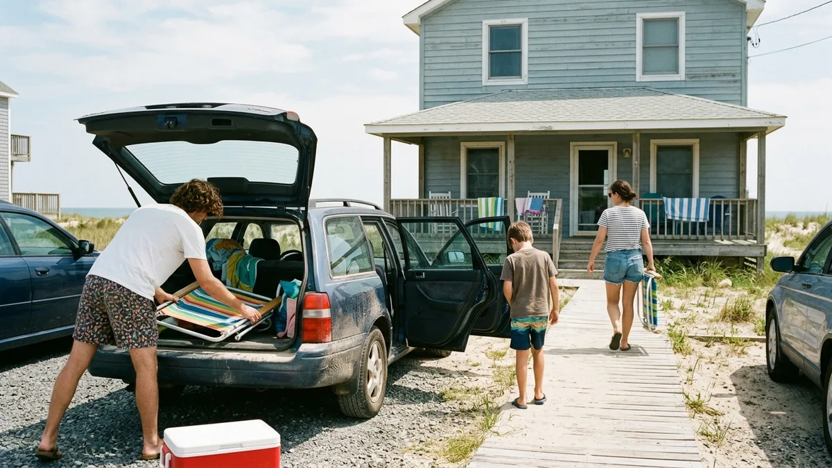 Family arriving for a New Jersey area guide beach vacation