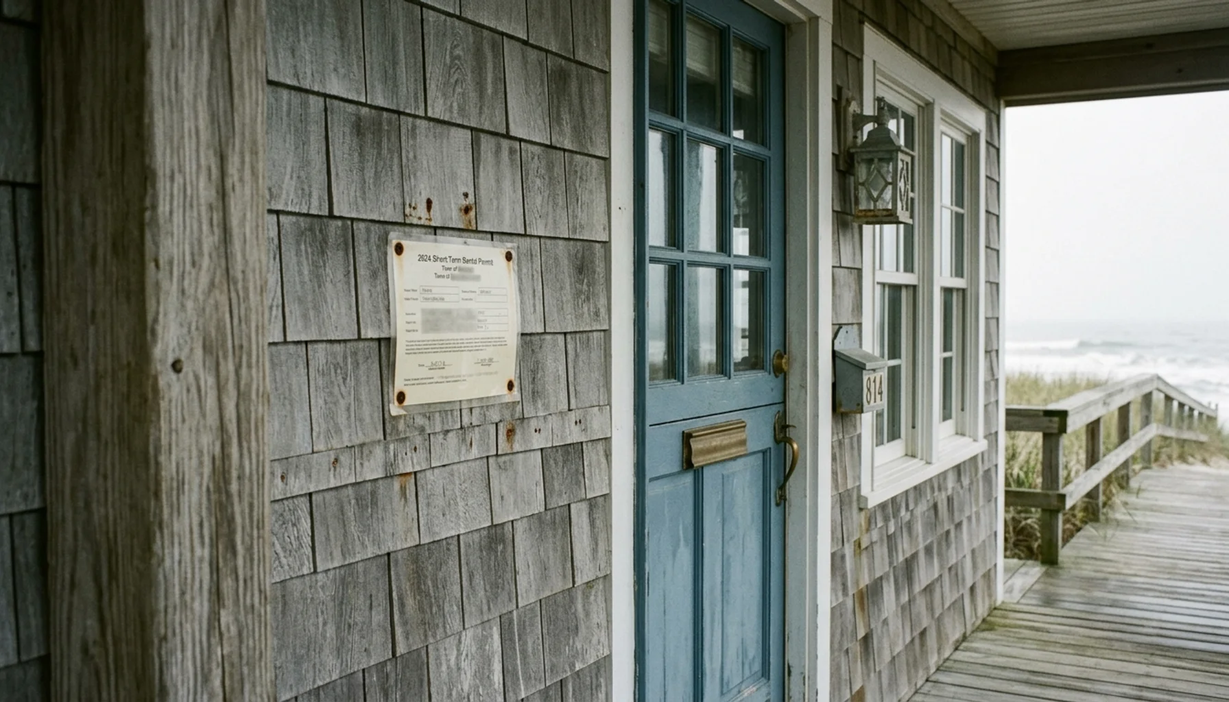 Permit placard on a shingled Asbury Park, NJ cottage representing Airbnb management permit rules