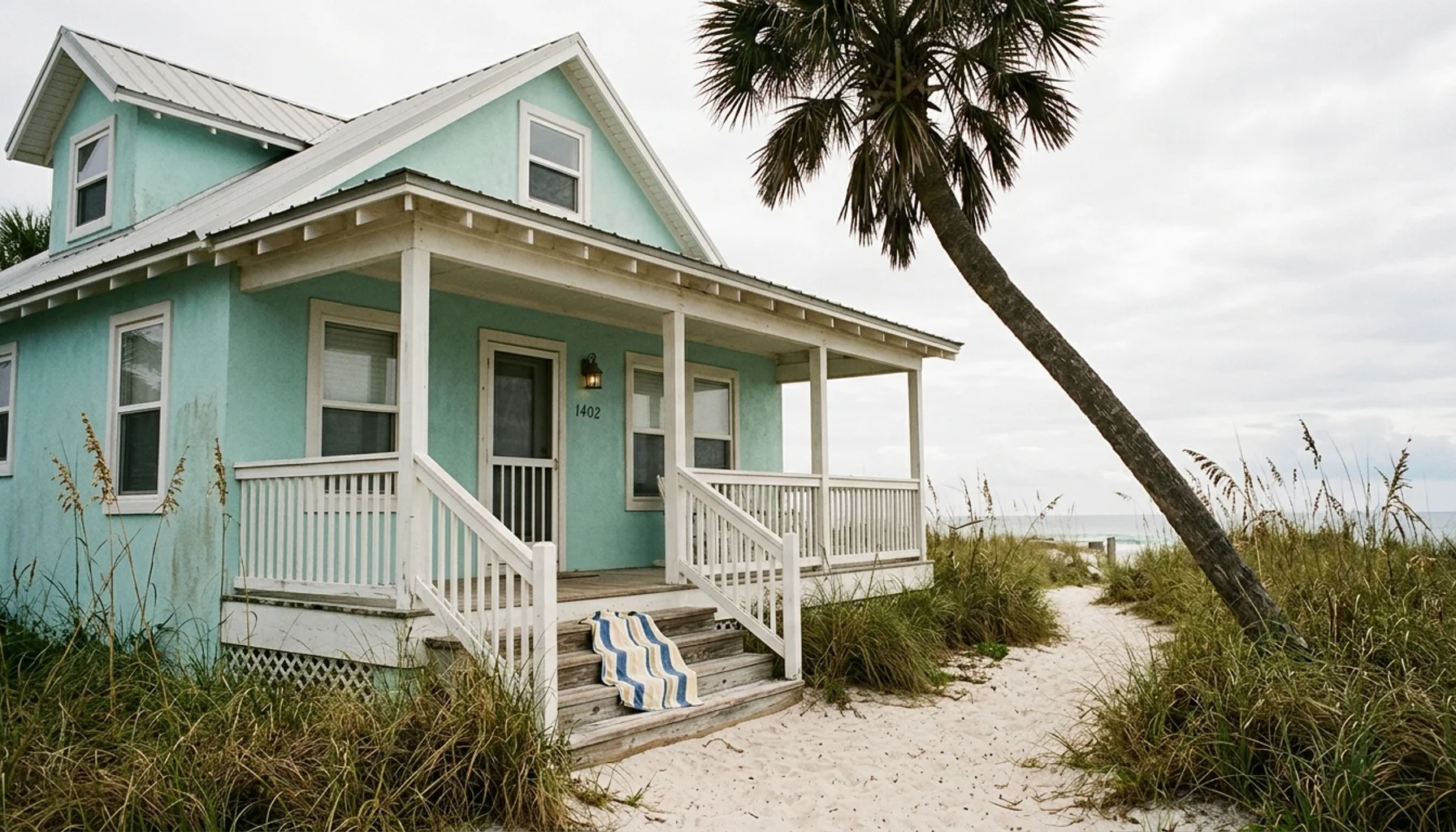 Pastel beach cottage exterior representing airbnb management in Panama City Beach, FL