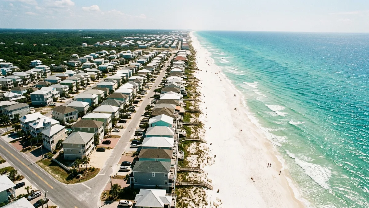 Beach house for rent Panama City Beach neighborhood aerial view