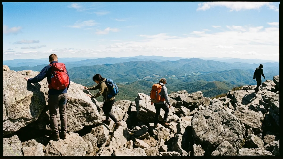 Shenandoah Valley hiking trails summit scramble with panoramic mountain views