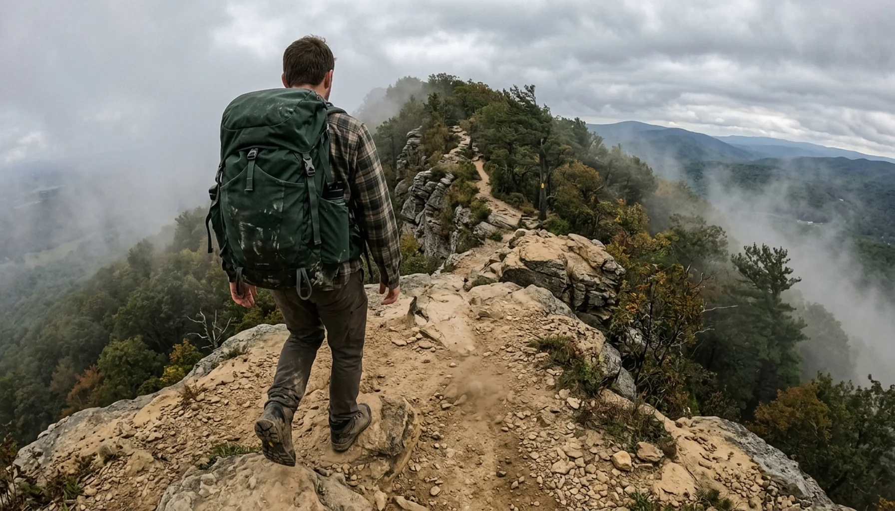 Hiker walking a ridgeline trail at High Point State Park, one of New Jersey's top hiking trails