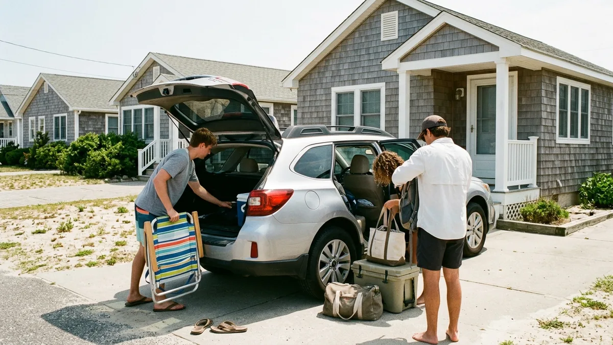 Group unloading bags at Jersey Shore vacation homes for rent in Belmar, New Jersey