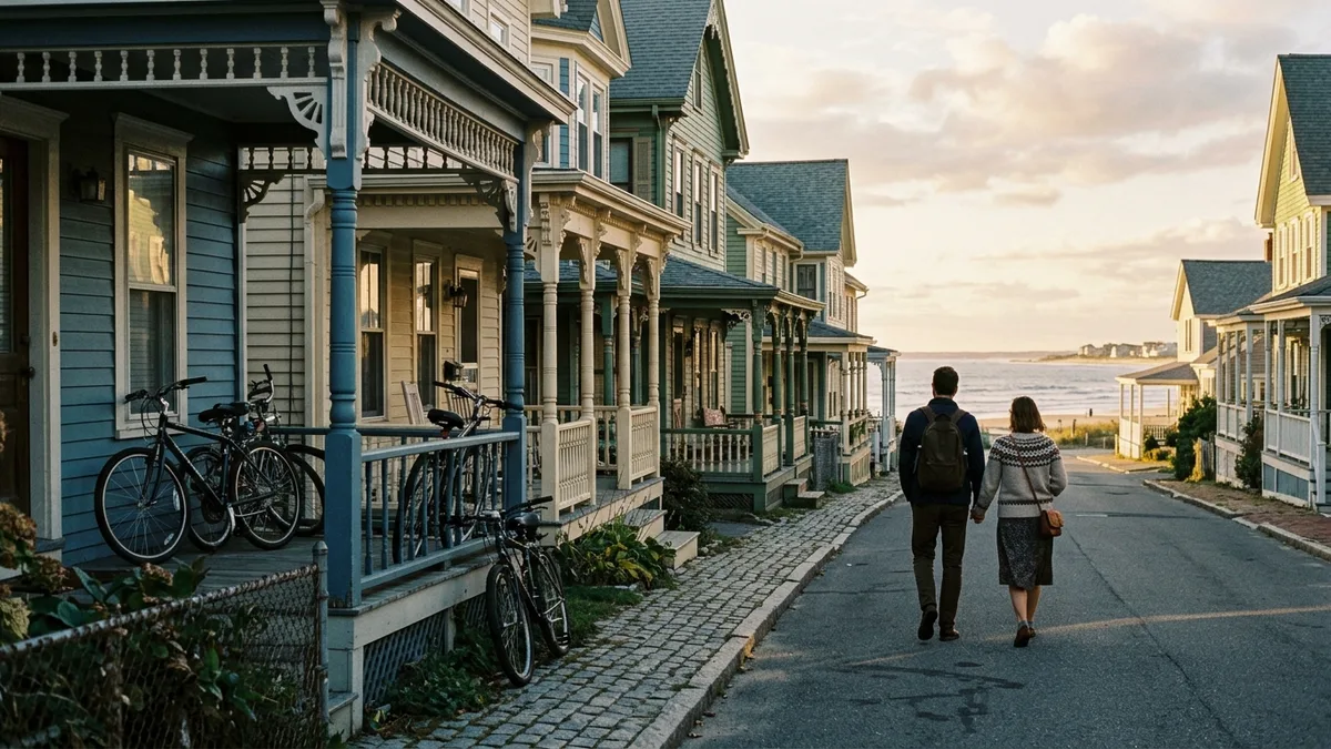Weekend getaway New Jersey Victorian shore town at sunset