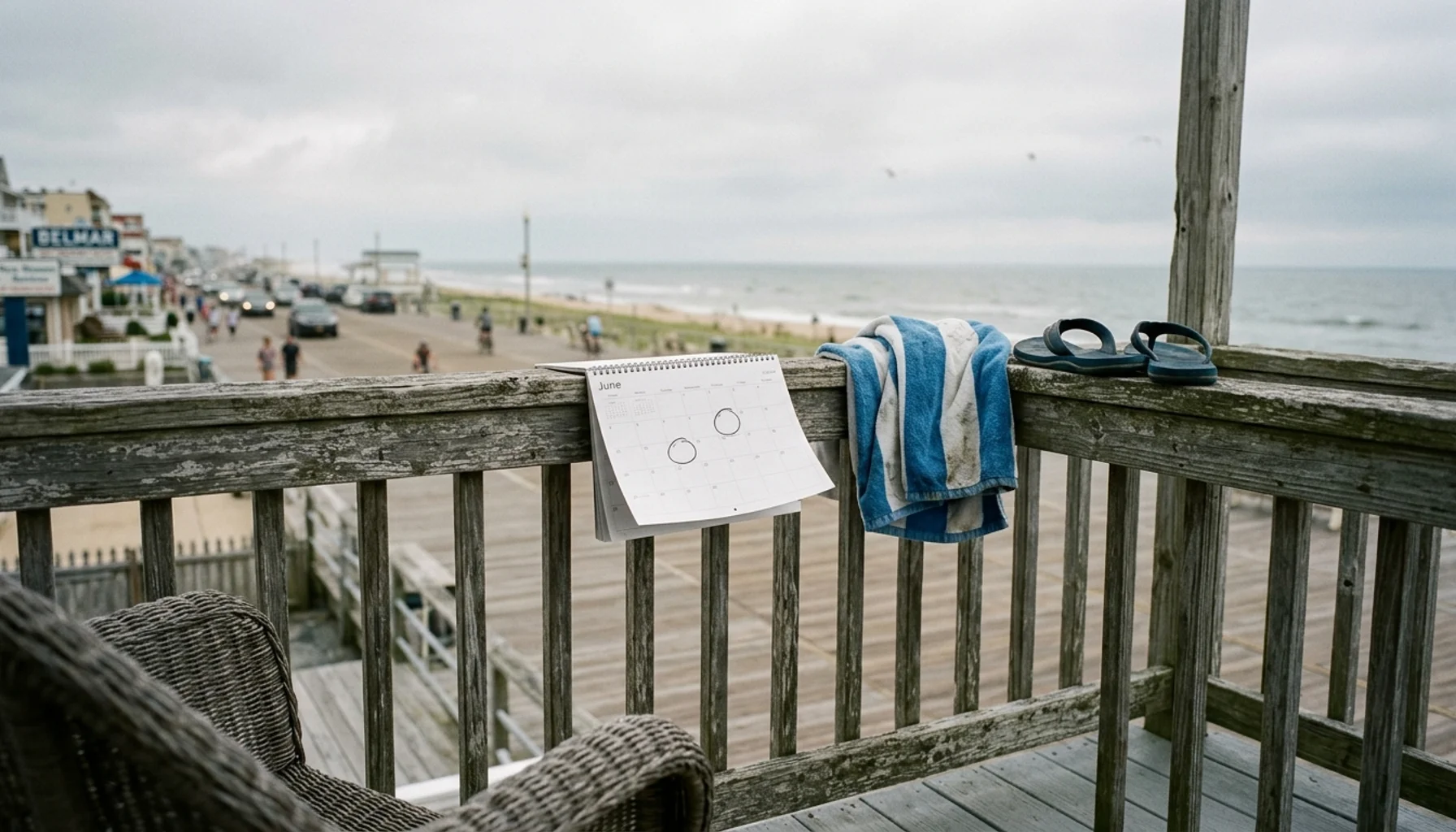 Wall calendar on a Belmar porch, planning a stay near point pleasant beach rentals