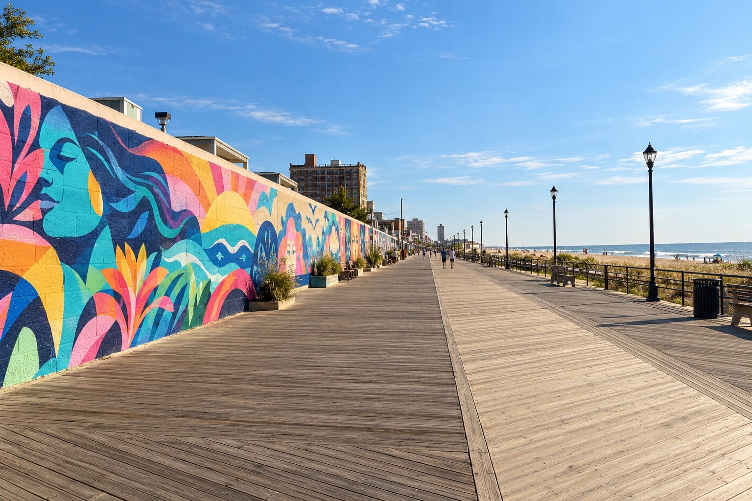 Colorful murals beside the Asbury Park boardwalk