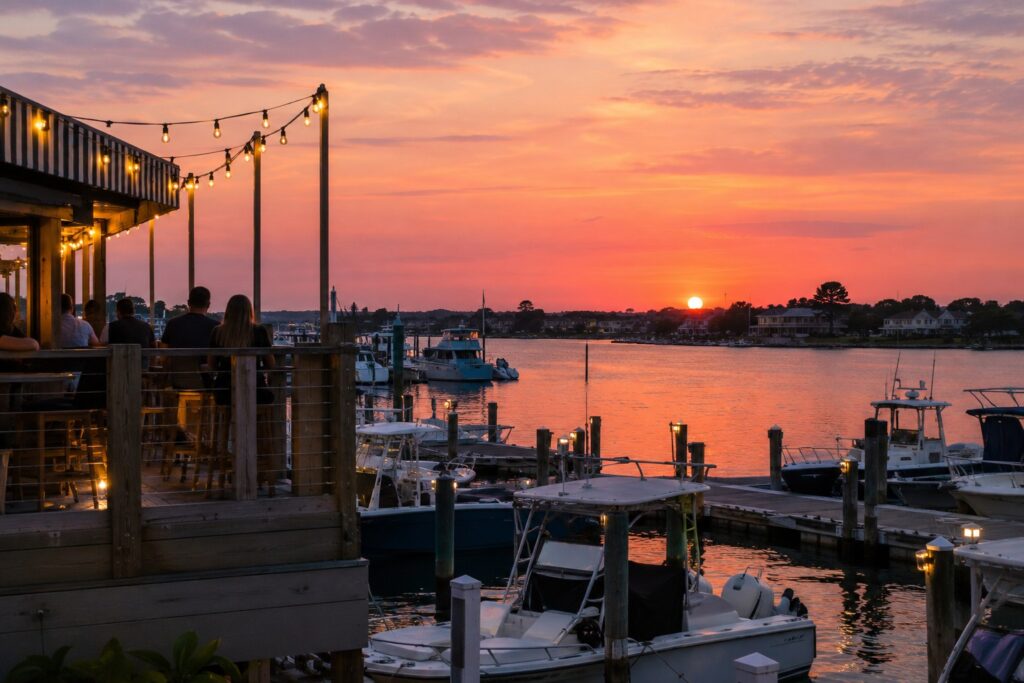 Bar deck at dusk on the Shark River in Belmar