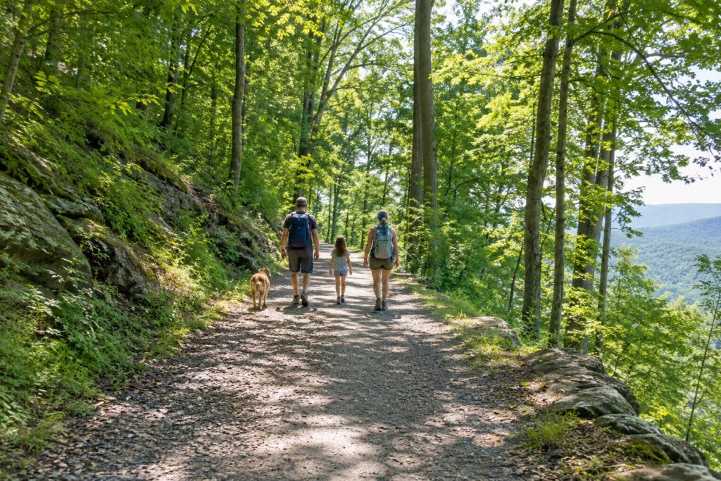 Family and dog on a Shenandoah forest trail