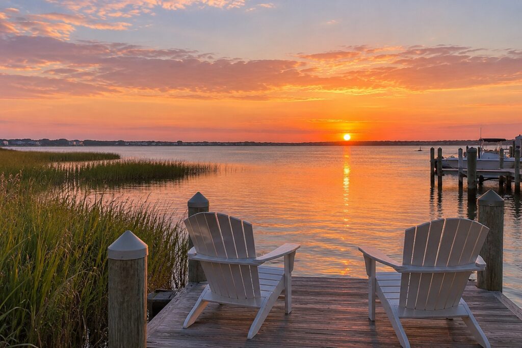 Bayfront dock at sunset on Barnegat Bay
