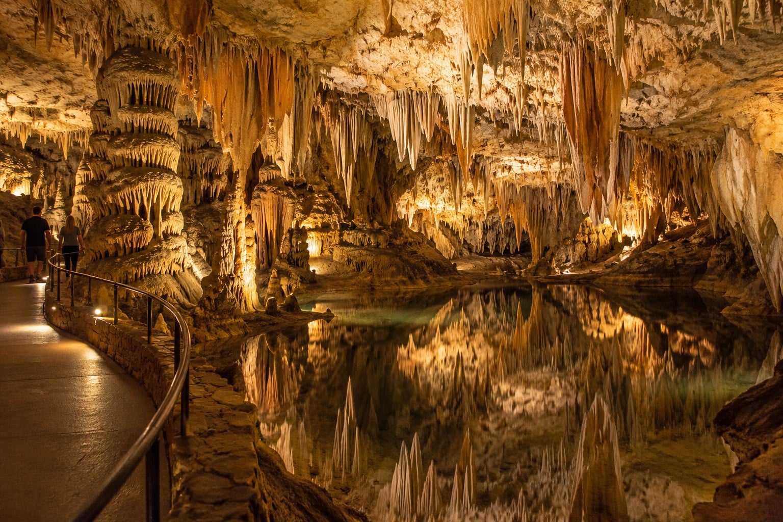 Formations reflected in an underground pool at Luray Caverns