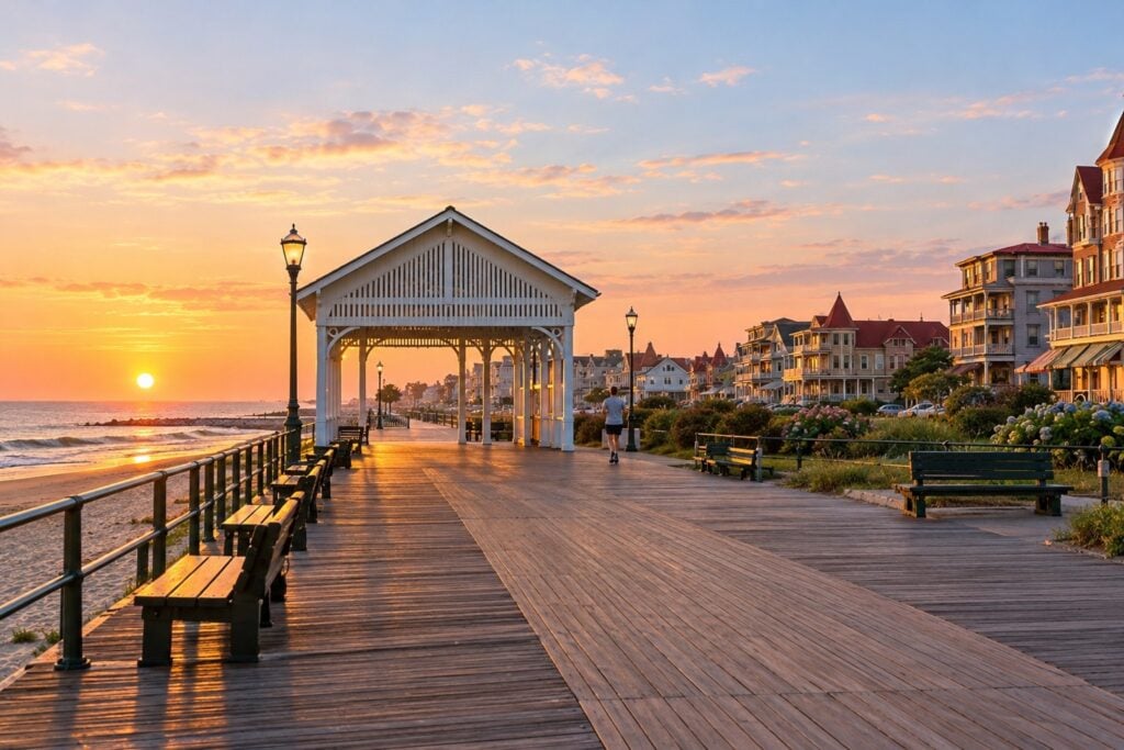 Ocean Grove boardwalk pavilion at sunrise
