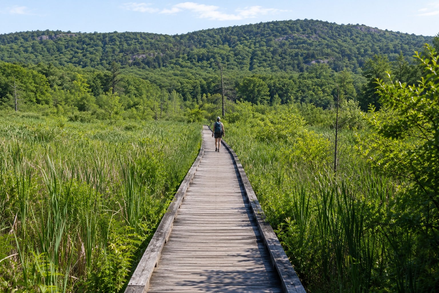 Appalachian Trail boardwalk across a marsh in Vernon