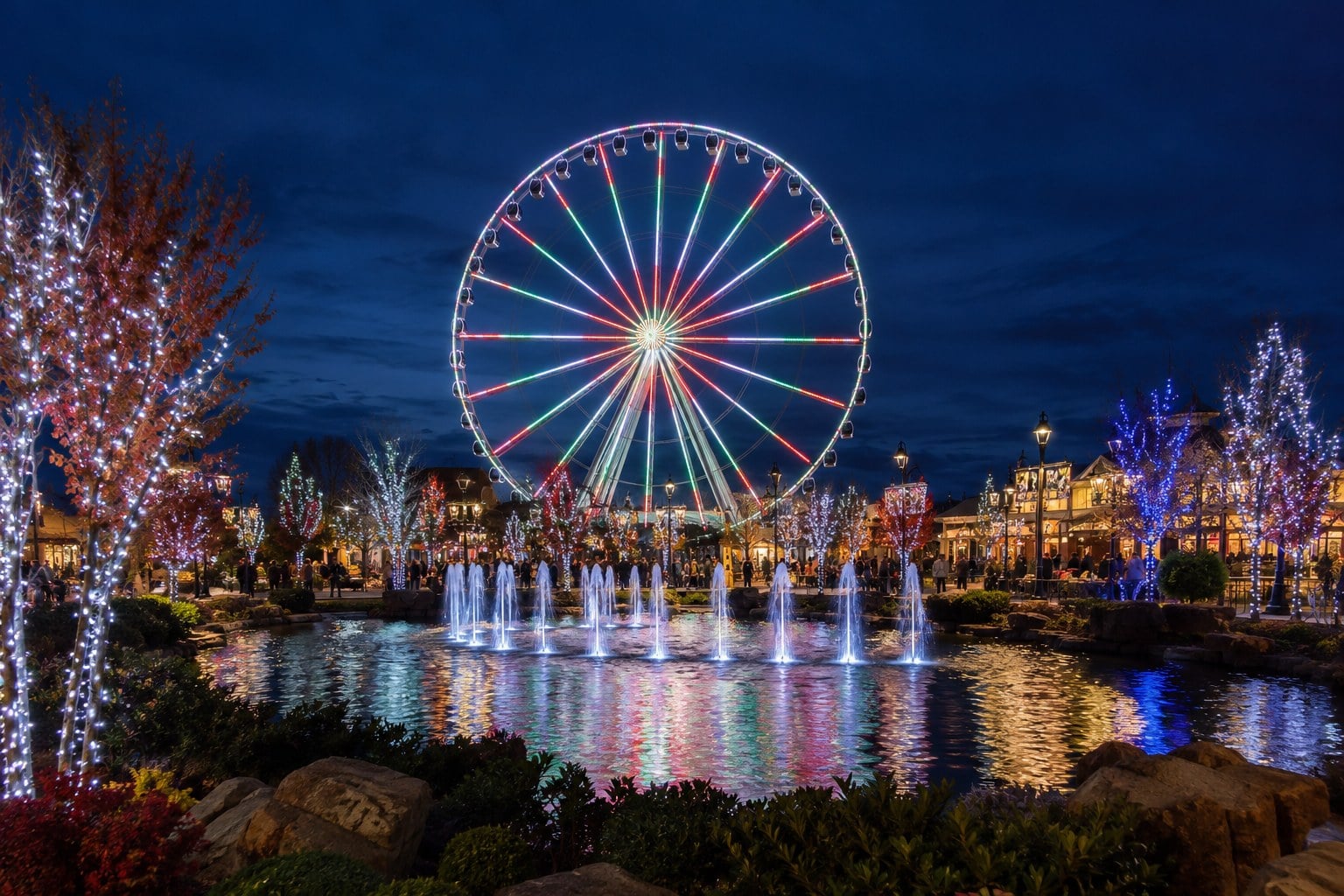 The Island in Pigeon Forge lit up for Winterfest