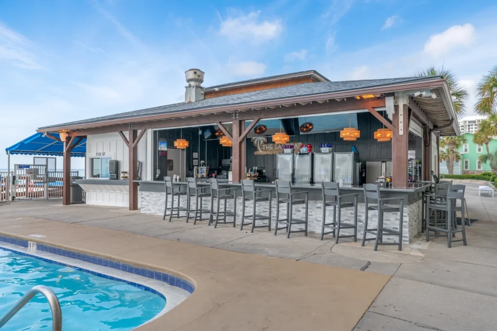 Affordable vacation rentals Panama City Beach Florida with pool bar and Gulf Coast views