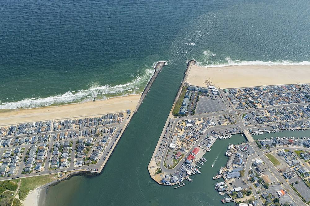 Aerial view of the Manasquan Inlet where the river meets the Atlantic