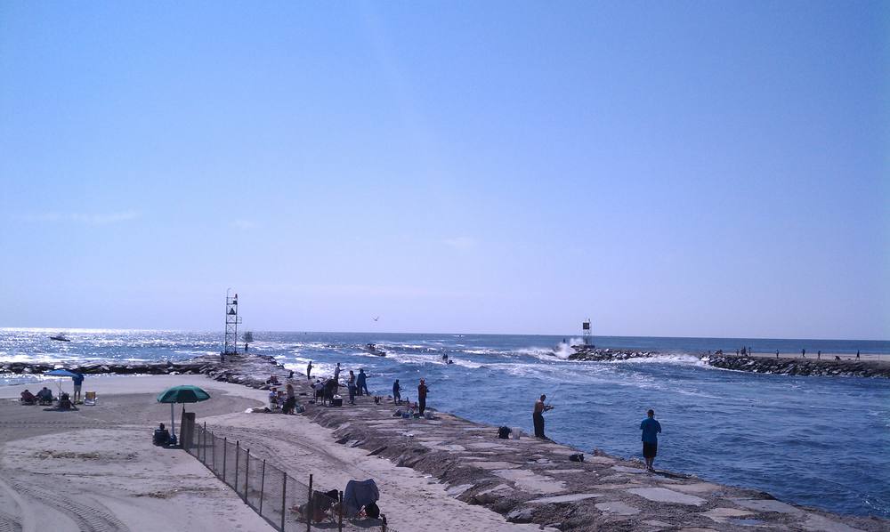 Shark River Inlet where the river meets the Atlantic Ocean, near Avon-by-the-Sea, New Jersey