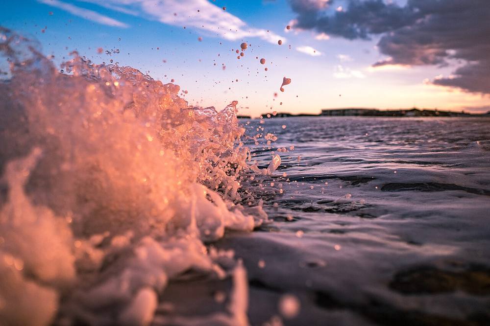 Waves at sunset on the beach in Bradley Beach, New Jersey